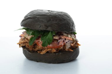 Bir kafe, restoran, bar menüsü için beyaz arka planda hamburger.