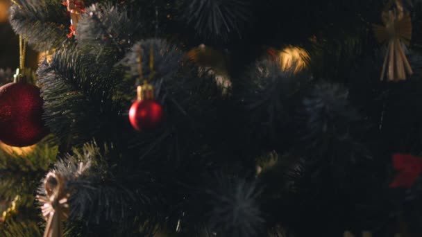 装饰圣诞树上的模糊，闪耀和仙女的背景 — 图库视频影像