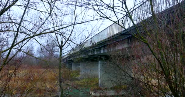 Φθινοπωρινό τοπίο με γέφυρα — Αρχείο Βίντεο