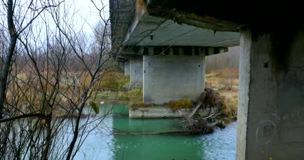 Paisaje otoñal con puente — Vídeo de stock