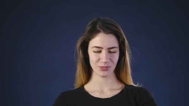 Young woman portrait with pleasure emotions on face — Stock Video