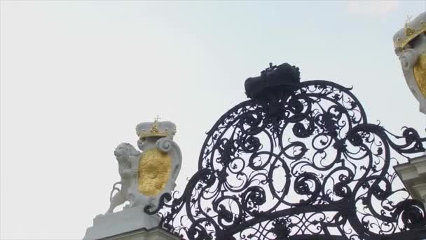 Κλασικό σφυρήλατο πύλη. Veinna της Αυστρίας. Λιοντάρια — Αρχείο Βίντεο