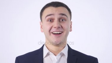 Mutlu sürpriz işadamı beyaz arka plan