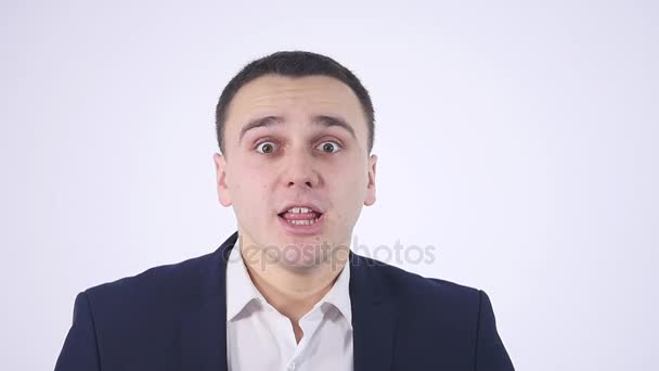 Closeup portrait of happy young man looking surprised. Positive human emotion — Stock Video