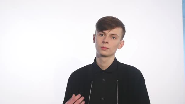 Frustrated man on isolated white background — Stock Video