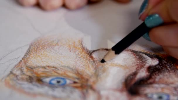 Художник рисует цветными карандашами — стоковое видео