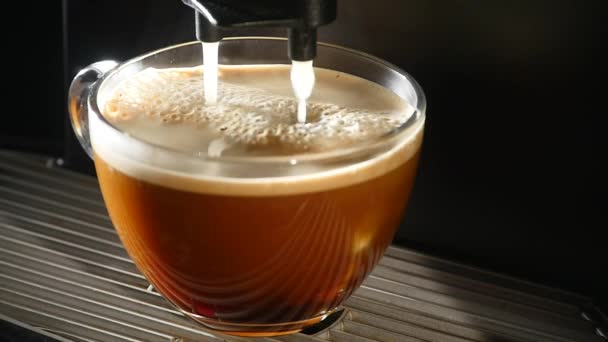 Caffettiera versa il caffè in una tazza. primo piano — Video Stock