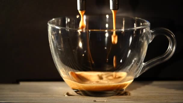 Coffee maker pours coffee into a cup. close-up — Stock Video