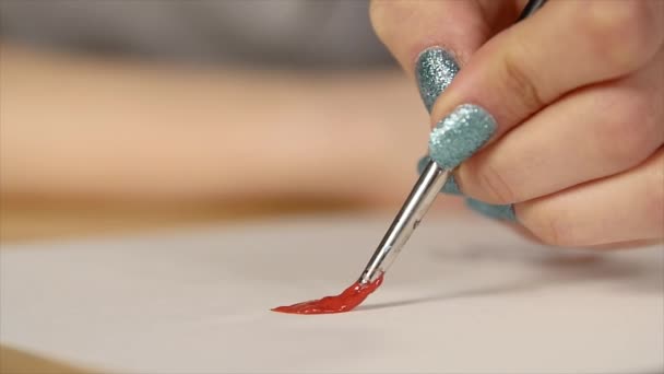 Artist painting with paintbrush close-up — Stock Video