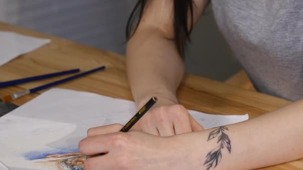 Sanatçı ile renkli kalemler çizer — Stok video