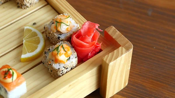 Set sushi set. Hand with chopsticks for sushi — Stock Photo, Image