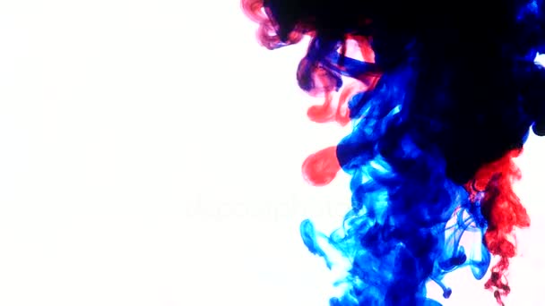 Parlak renkli arka plan mavi ve kırmızı sıvı mürekkep renkleri suya karıştırma — Stok video