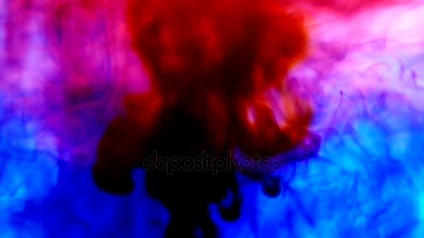 明亮的彩色背景蓝色和红色液体油墨混合水中的颜色 — 图库视频影像