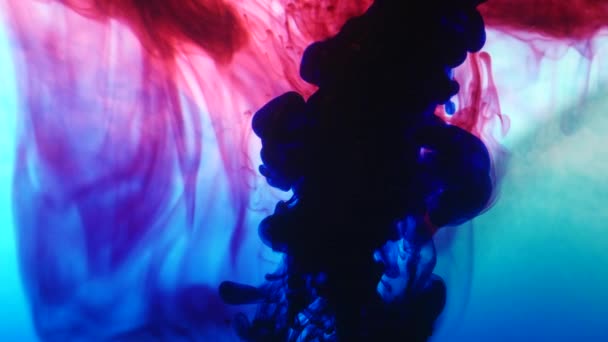 Lumineux fond coloré Bleu et rouge Couleurs d'encre liquide se mélangeant dans l'eau — Video