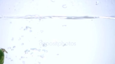 Salatalık üzerinde beyaz bir arka plan suya düşer