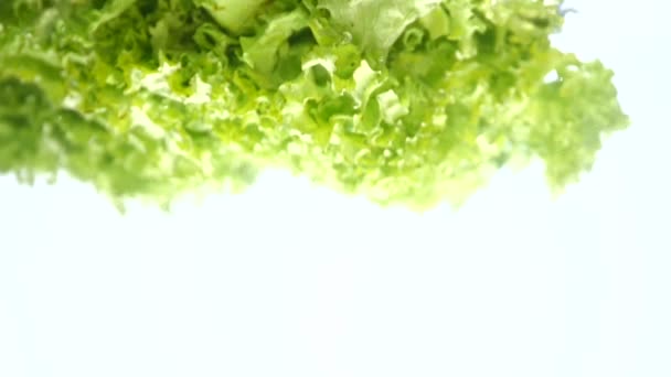 Frisches Gemüse fällt mit großem Spritzer ins klare Wasser — Stockvideo