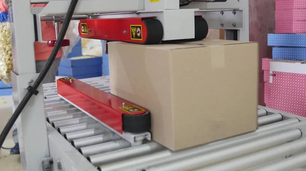 Karton kutular bir paketleme hattı bir taşıyıcı tartılır vardır