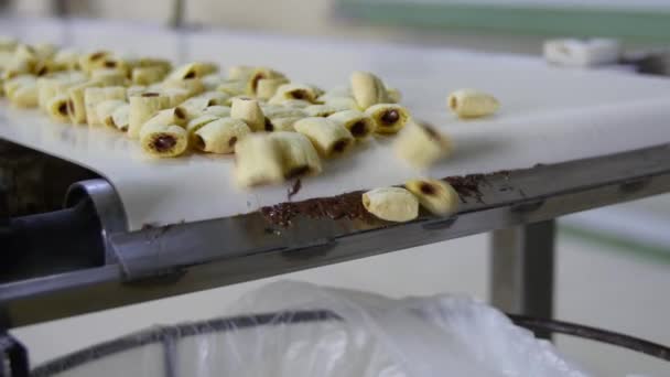 Przekąski i ciasteczka produkcji w fabryce — Wideo stockowe