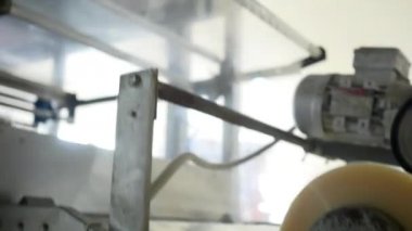 Atölye gıda fabrikasında işlem folyo paket fabrika işçisi otomatik üretim hattında Endüstri/sanayii donatımı satır Gıda Sanayi üretim üzerinde tatlı gıda ambalaj şeker paketleme makinesi