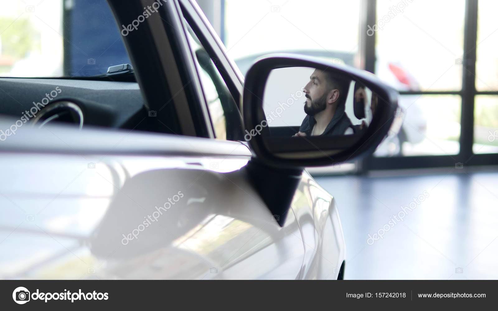 Cool Smiling Happy Man Showing Key Car In Mirror Stock Photo Cool Smiling Happy Man Showing Key Car In Mirror Stock Photo