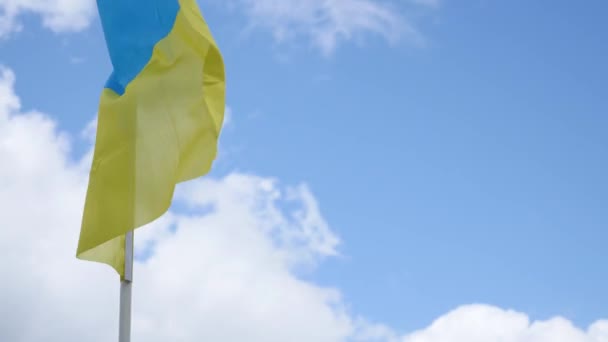 Flagga Ukraina på blå himmel bakgrund — Stockvideo