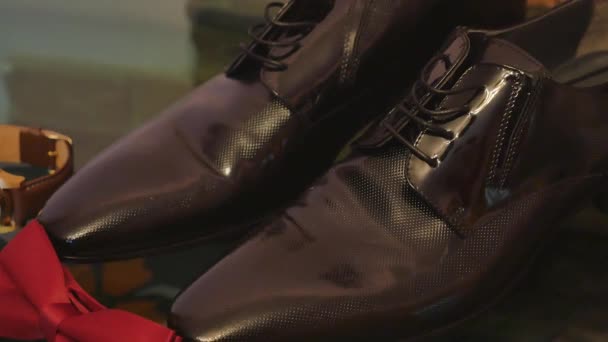 设置新郎蝴蝶鞋手表男装配件 — 图库视频影像