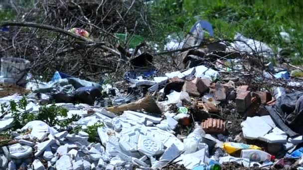 Σκουπίδια στο λόφο κοντά στο δάσος — Αρχείο Βίντεο