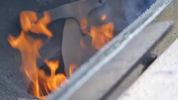 Um fogo agradável em um lugar de fogo — Vídeo de Stock