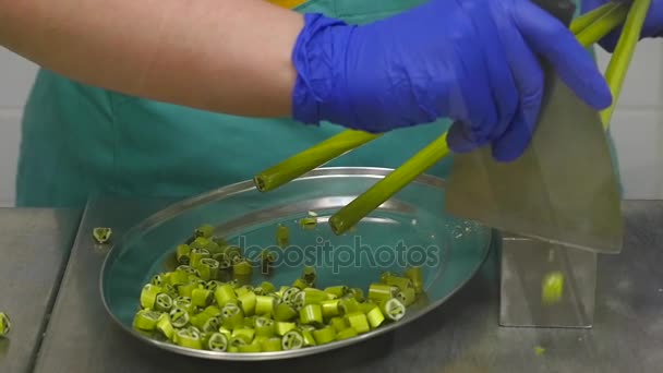 Manufacture of caramel candies, master cutting caramel candies — Stock Video