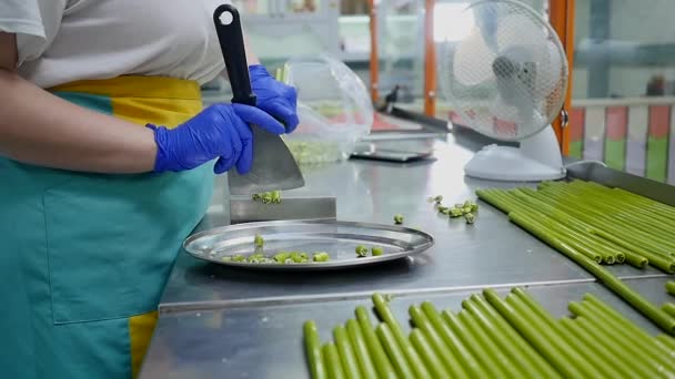 Fabrication de bonbons au caramel, maître coupe bonbons au caramel. au ralenti — Video