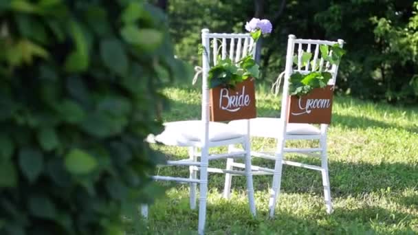 Hermoso decorar la boda establecida — Vídeos de Stock