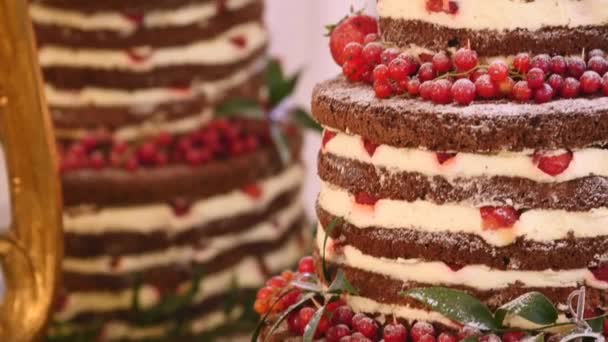 Schokoriegel-Hochzeit, Schokobuffet, leckere Schokoriegel auf einer Hochzeit — Stockvideo