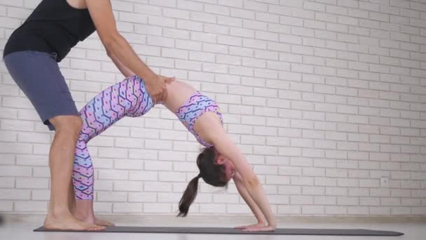 Pareja haciendo yoga juntos en el estudio — Vídeo de stock