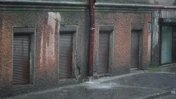 特写镜头拍摄的大雨路上风雨路 — 图库视频影像