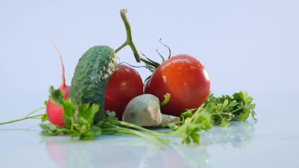 Grupo grande de verduras sobre fondo blanco — Vídeos de Stock