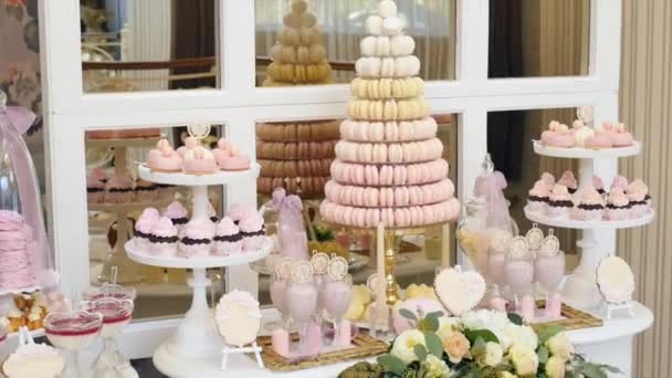 Delicious Wedding Reception Candy Bar Dessert Table Stock Video