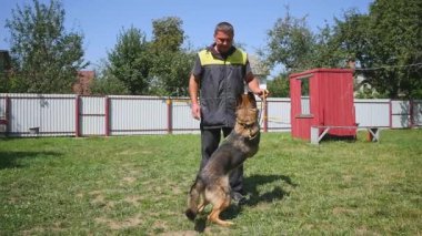 Genç bir adam bir köpek eğitim