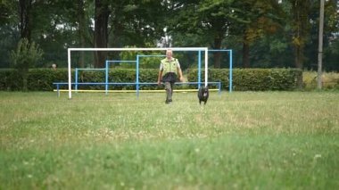 Eğitim köpek. Öğretim adam onun Alman çoban komutanı