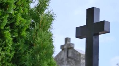 Retro mezarlık. Eski bir mezarlıkta mezar taşı