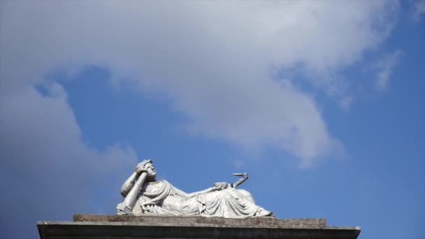 Statua in un cimitero con nuvole. lipse temporale — Video Stock