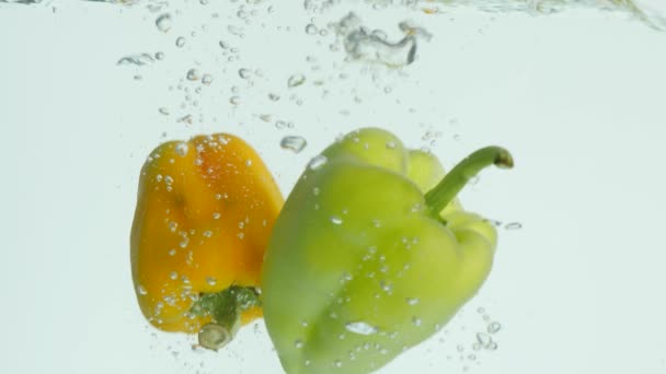 Paprika faller i vattnet — Stockvideo