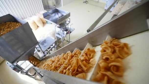Factory production of corn snacks — Stock Footage Factory production of corn snacks Royalty Free Stock Footage