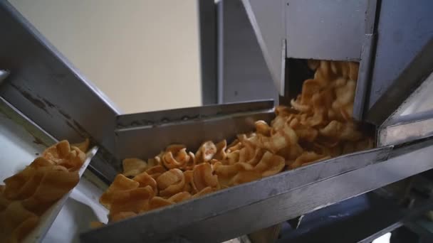 Snacks Produktion bewegt sich auf Band — Stockvideo