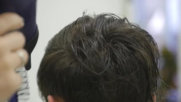 Young woman in a hair salon getting her hair blow dried — Stock Video