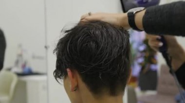 Genç kadın onun saç darbe alma bir kuaför salonu kurutulmuş