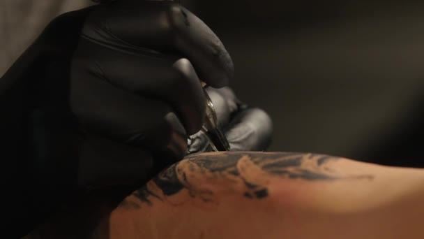 Schot voor tattoo artist in oprichting — Stockvideo