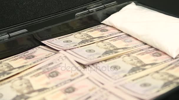Close up rotation of case full of one million dollars — Stock Video