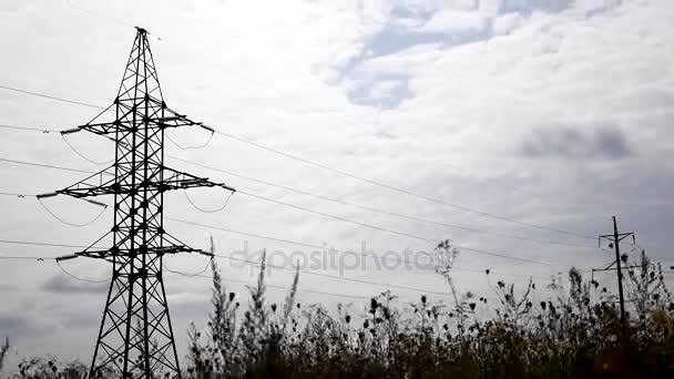 High voltage post.High-voltage tower sky background — Stock Video