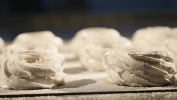 Zacházet s cukrář ze stříkačky na nabízenou mši v pánvi na marshmallow. Detailní záběr — Stock video