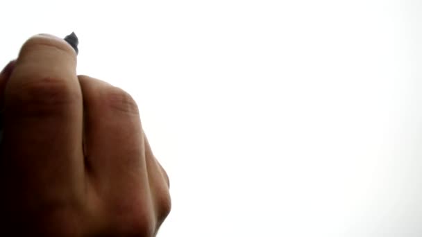 Εσωτερικη αρσενική χέρι με δείκτη γράφει στο Διοικητικό Συμβούλιο. λευκό φόντο — Αρχείο Βίντεο